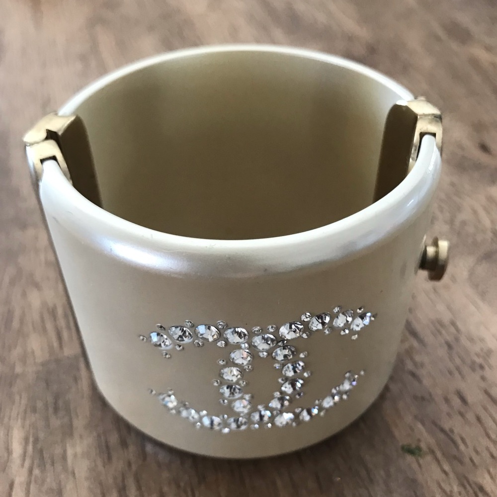 Authentic Chanel Resin Cuff Bracelet with Crystals